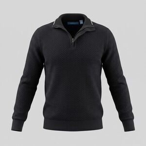 Perry Ellis Mens Medium Navy Blue Sweater 1/4 Zip Waffle Knit Pullover Ribbed